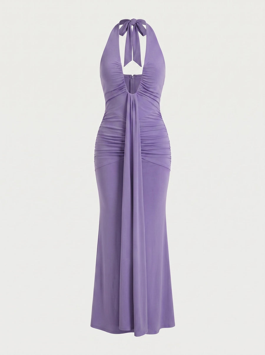 Marietta Neckholder-Maxikleid mit tiefem Ausschnitt