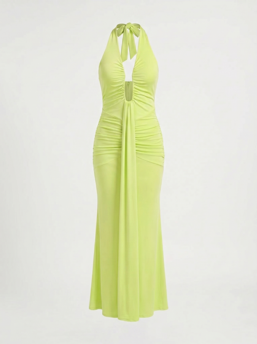 Marietta Neckholder-Maxikleid mit tiefem Ausschnitt