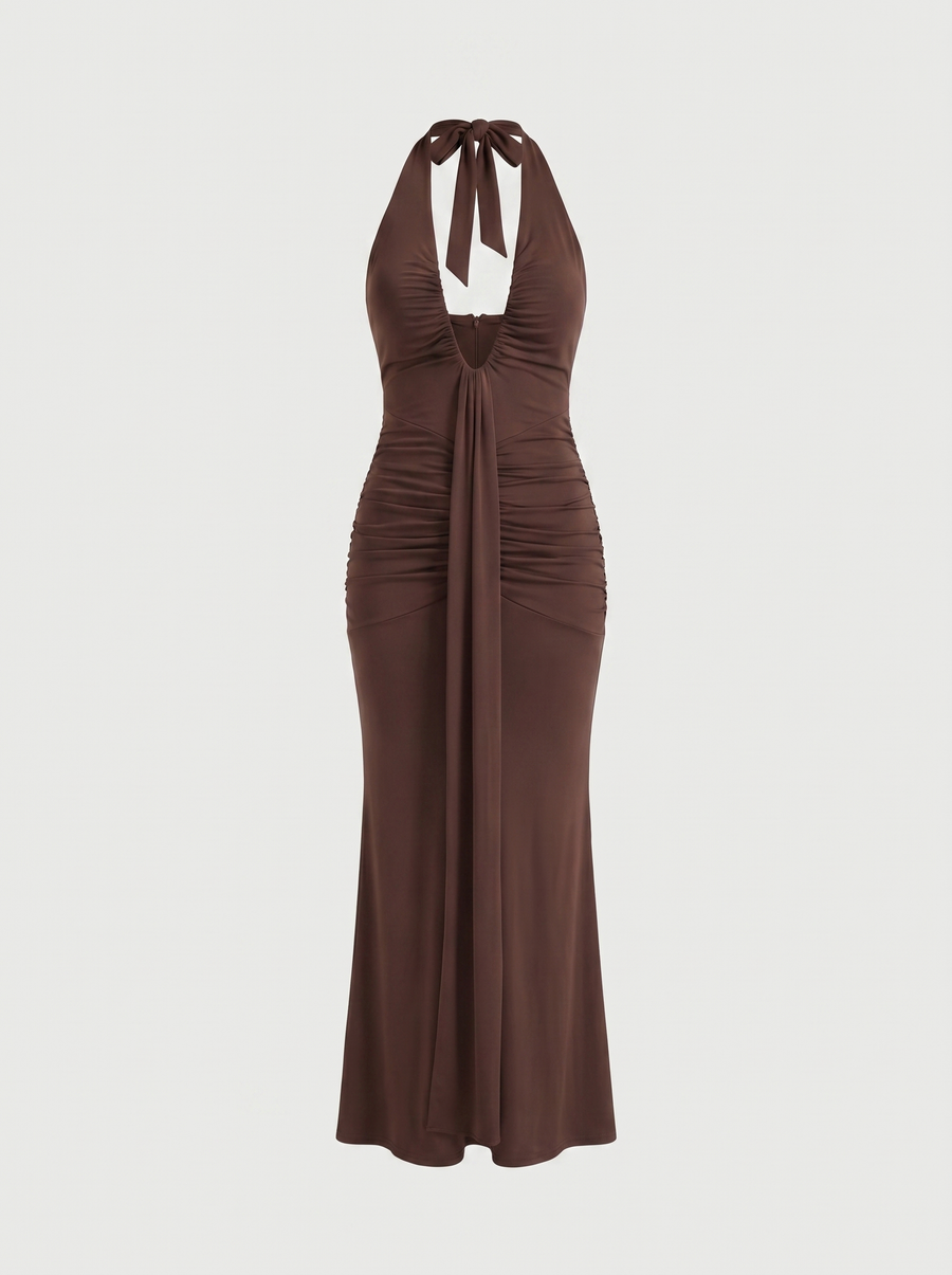 Marietta Neckholder-Maxikleid mit tiefem Ausschnitt