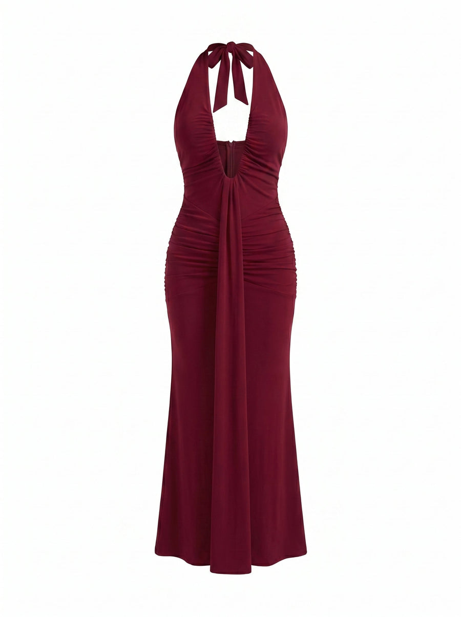 Marietta Neckholder-Maxikleid mit tiefem Ausschnitt