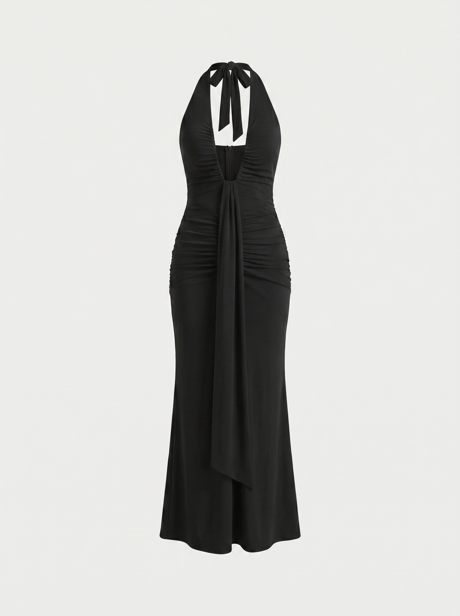 Marietta Neckholder-Maxikleid mit tiefem Ausschnitt