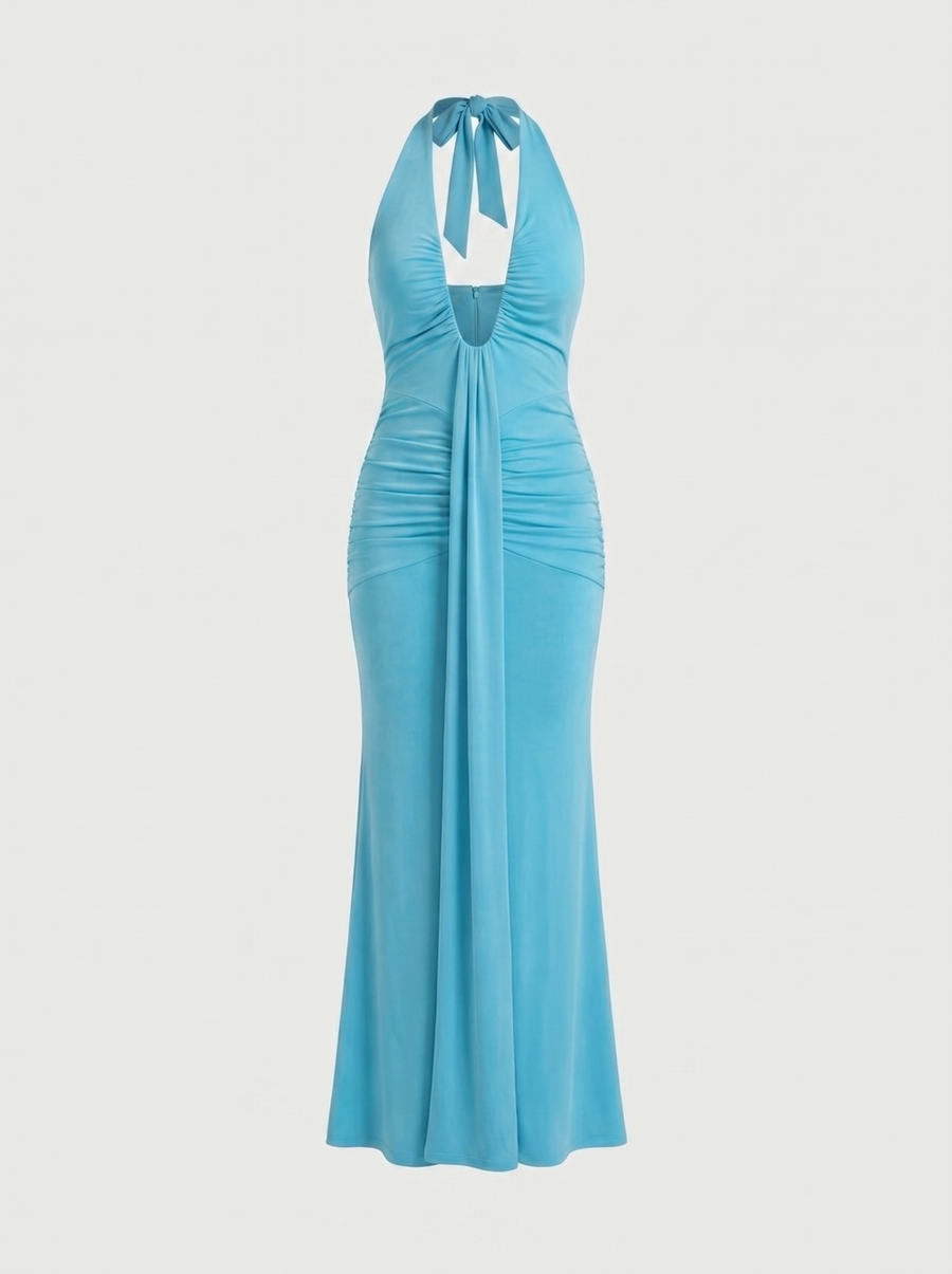 Marietta Neckholder-Maxikleid mit tiefem Ausschnitt