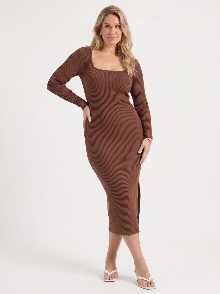 Paloma Rippstrick-Midikleid mit Langarm