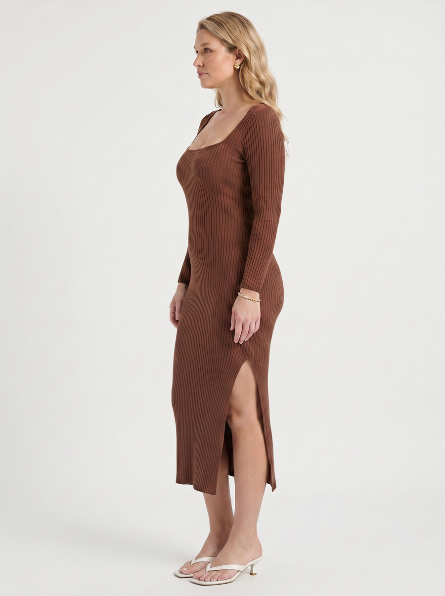 Paloma Rippstrick-Midikleid mit Langarm