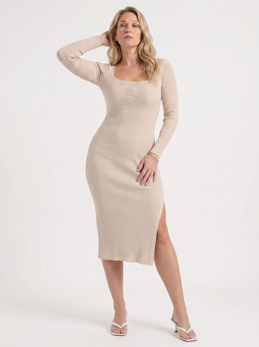 Paloma Rippstrick-Midikleid mit Langarm