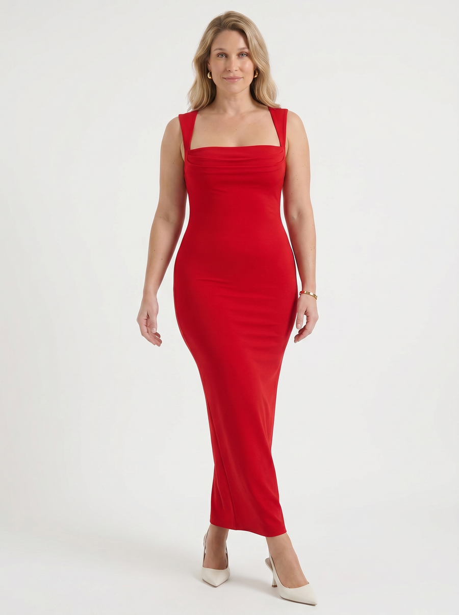 Daniela Trägerloses Maxikleid mit Karree-Ausschnitt