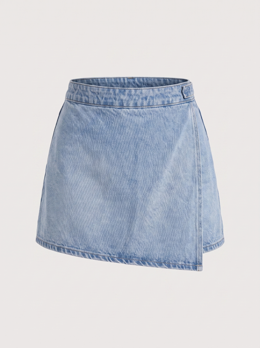 Rosa Jeans-Minirock mit Wickeloptik