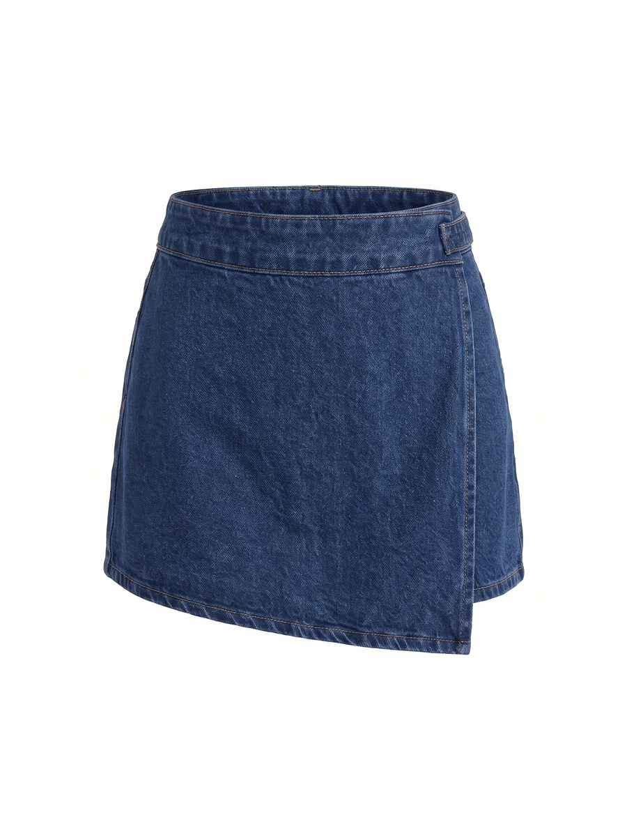 Rosa Jeans-Minirock mit Wickeloptik