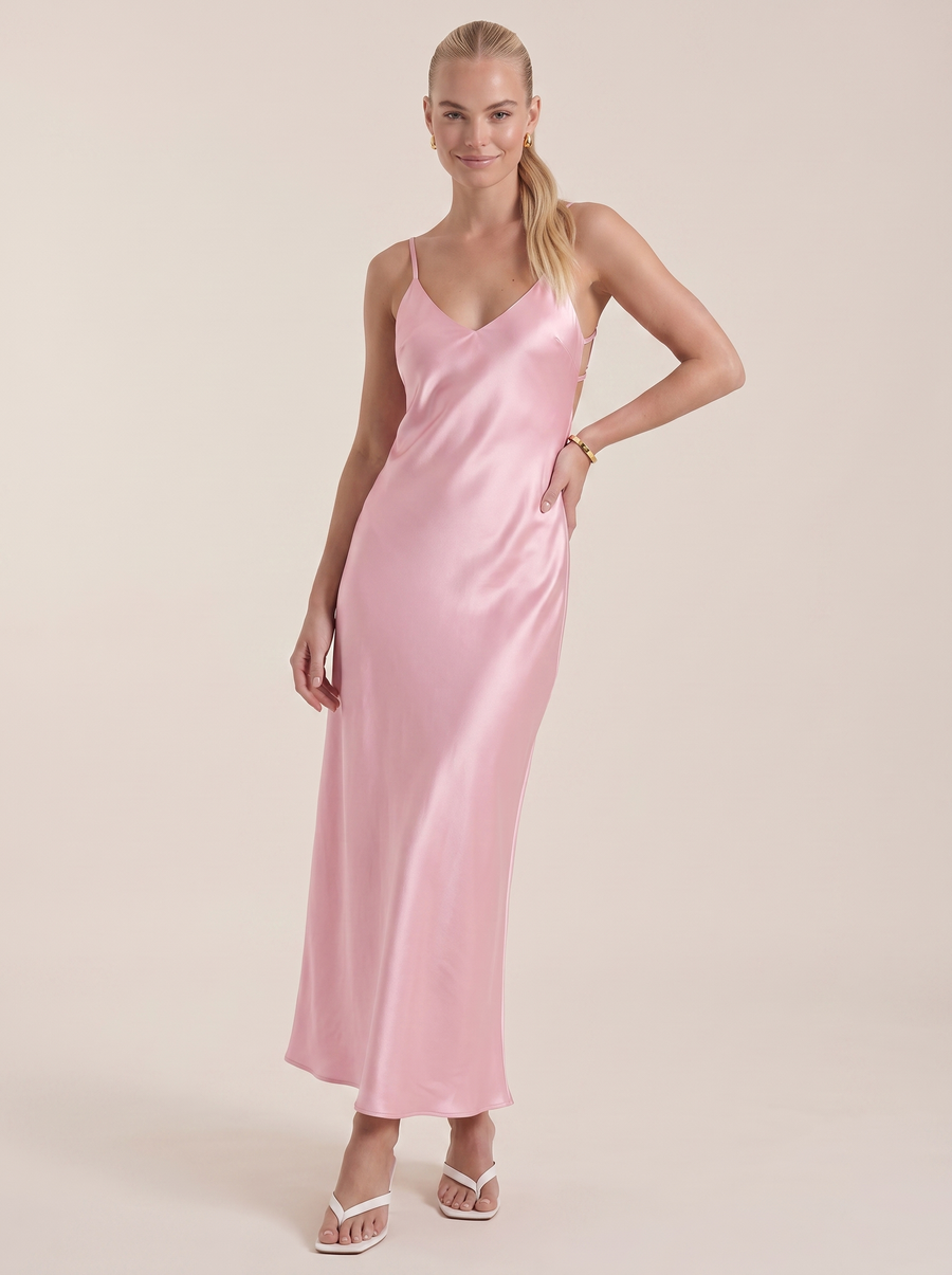 Bianca Maxikleid mit V-Ausschnitt und Spaghettiträgern