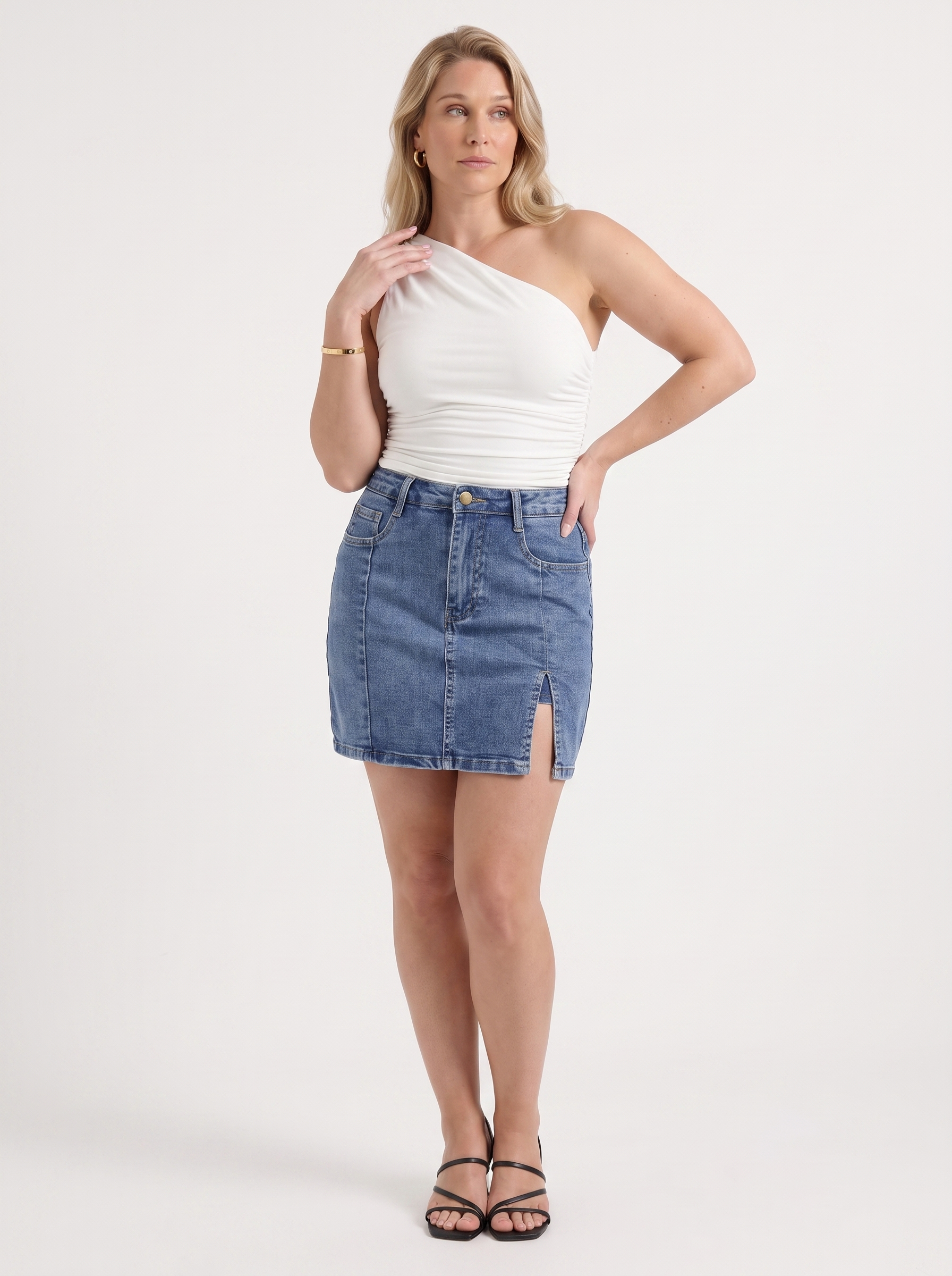 Billie Jeans-Minirock mit Schlitz