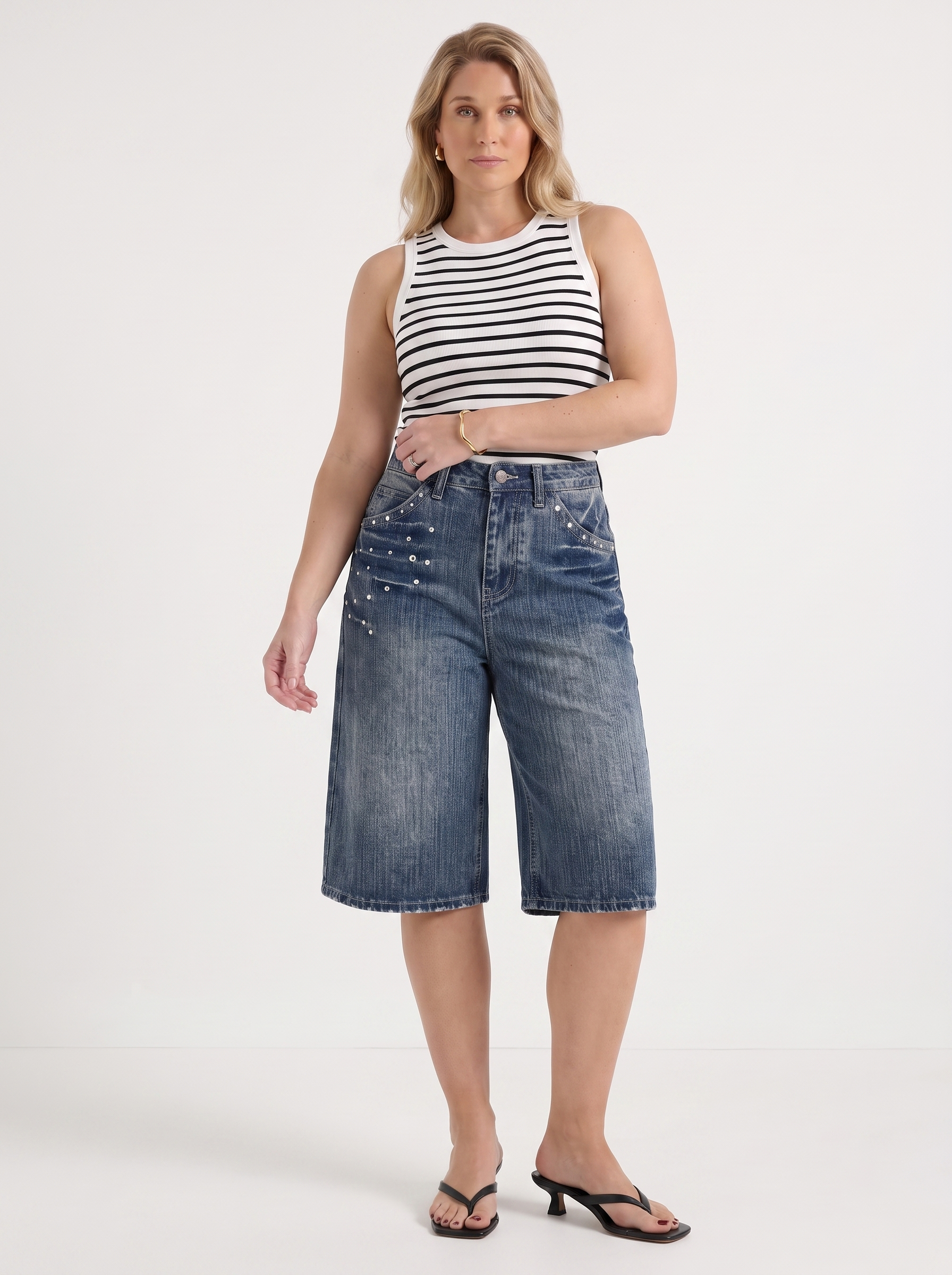 Carlota Jeans-Bermudashorts mit Nietendetail