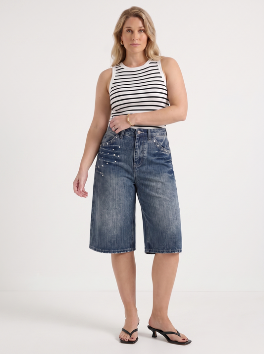 Carlota Jeans-Bermudashorts mit Nietendetail
