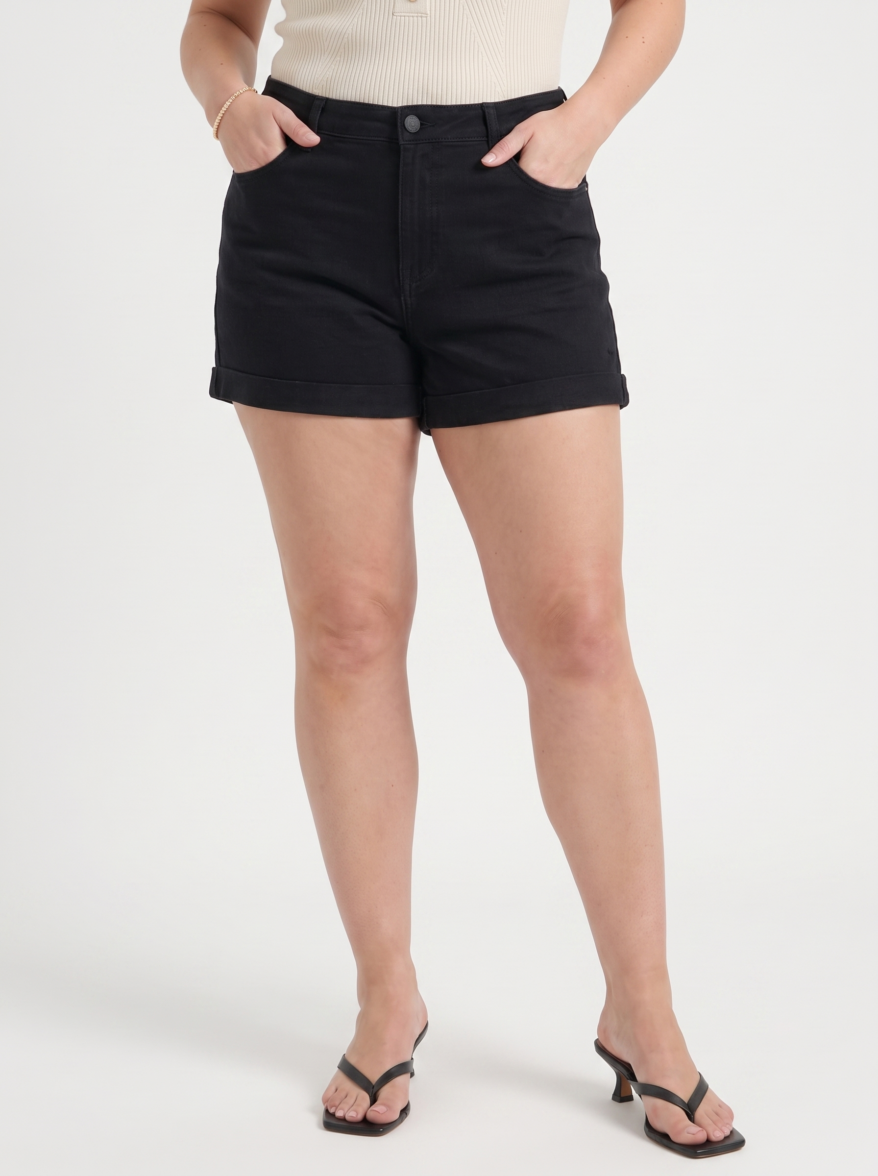 Giselle High-Waist-Jeansshorts mit Umschlagsaum