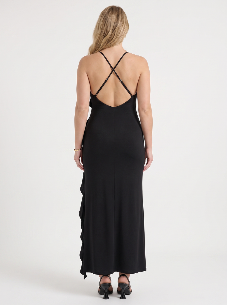 Dora Maxikleid mit Rüschen und Beinschlitz