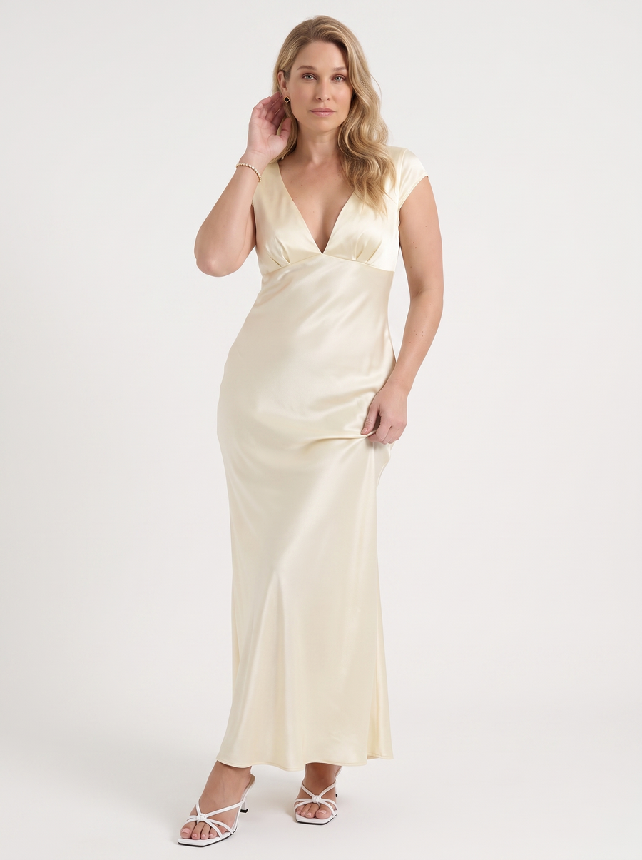 Tessa Maxikleid in Satinoptik mit V-Ausschnitt