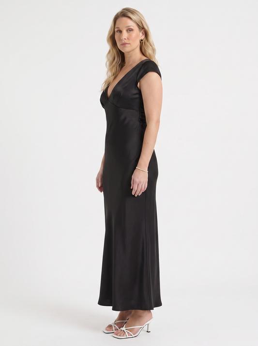 Tessa Maxikleid in Satinoptik mit V-Ausschnitt