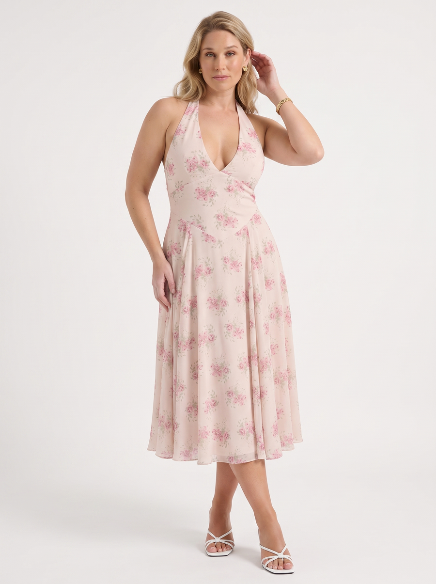 Kaley Midikleid mit Neckholder und Blumenprint