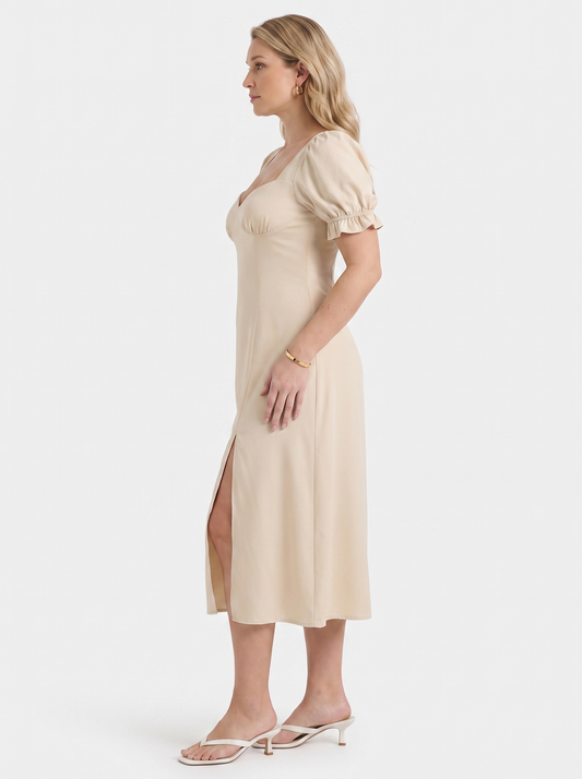 Adrienne Midikleid mit Herzausschnitt und Puffärmeln