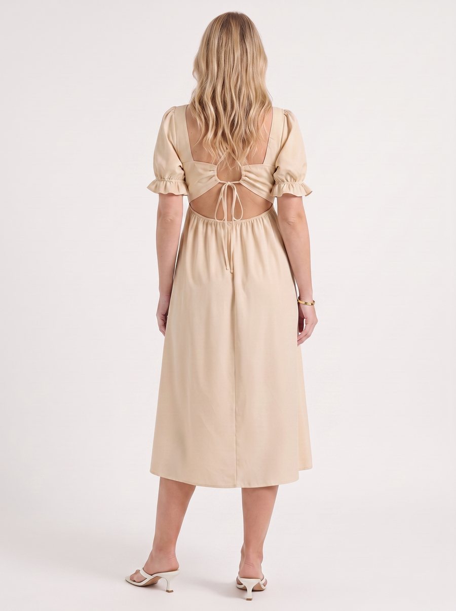 Adrienne Midikleid mit Herzausschnitt und Puffärmeln