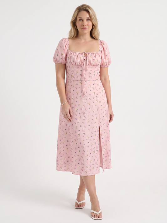 Ivy Midikleid mit Blumenprint und Puffärmeln