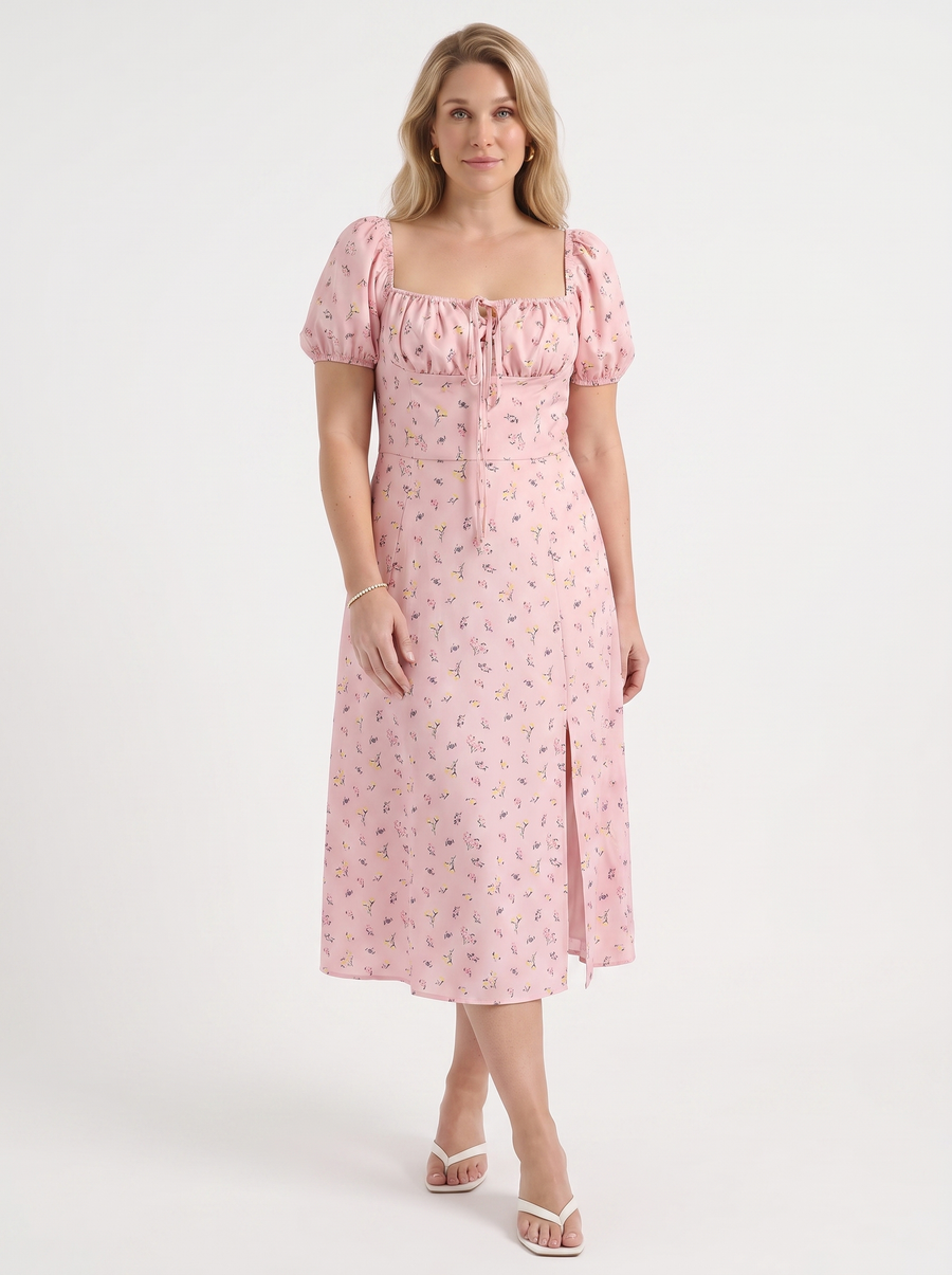 Ivy Midikleid mit Blumenprint und Puffärmeln
