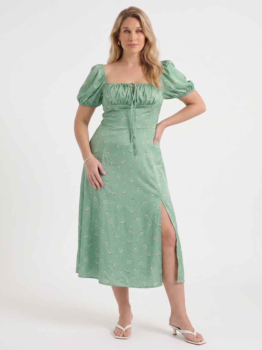 Ivy Midikleid mit Blumenprint und Puffärmeln