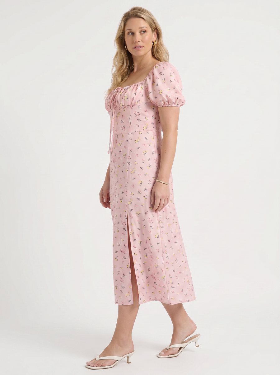 Ivy Midikleid mit Blumenprint und Puffärmeln