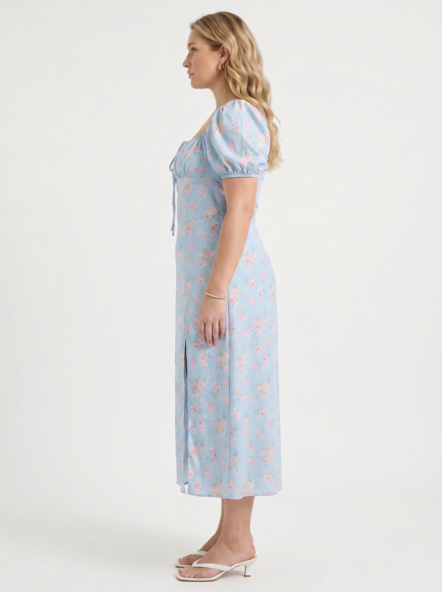 Ivy Midikleid mit Blumenprint und Puffärmeln
