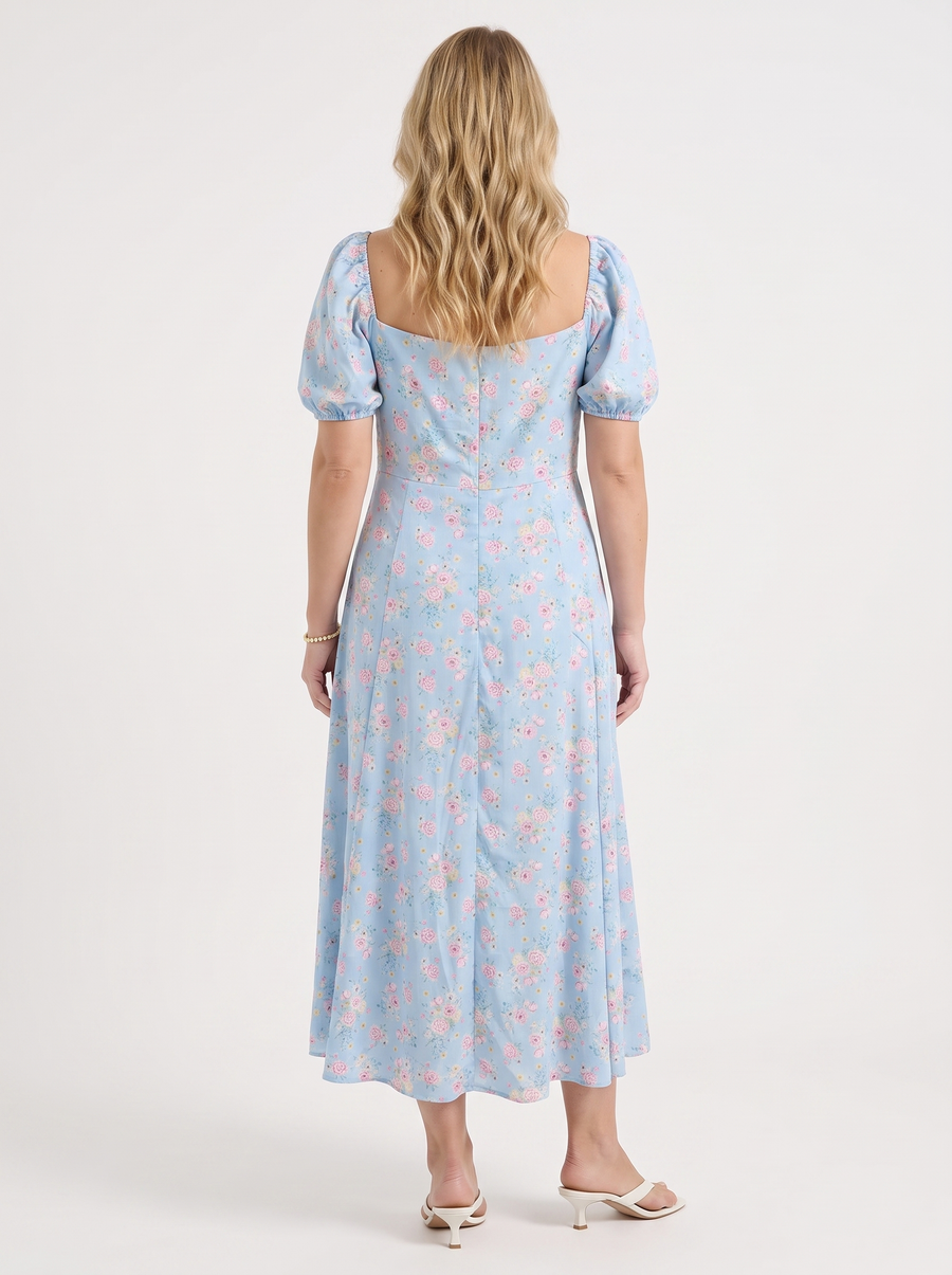 Ivy Midikleid mit Blumenprint und Puffärmeln