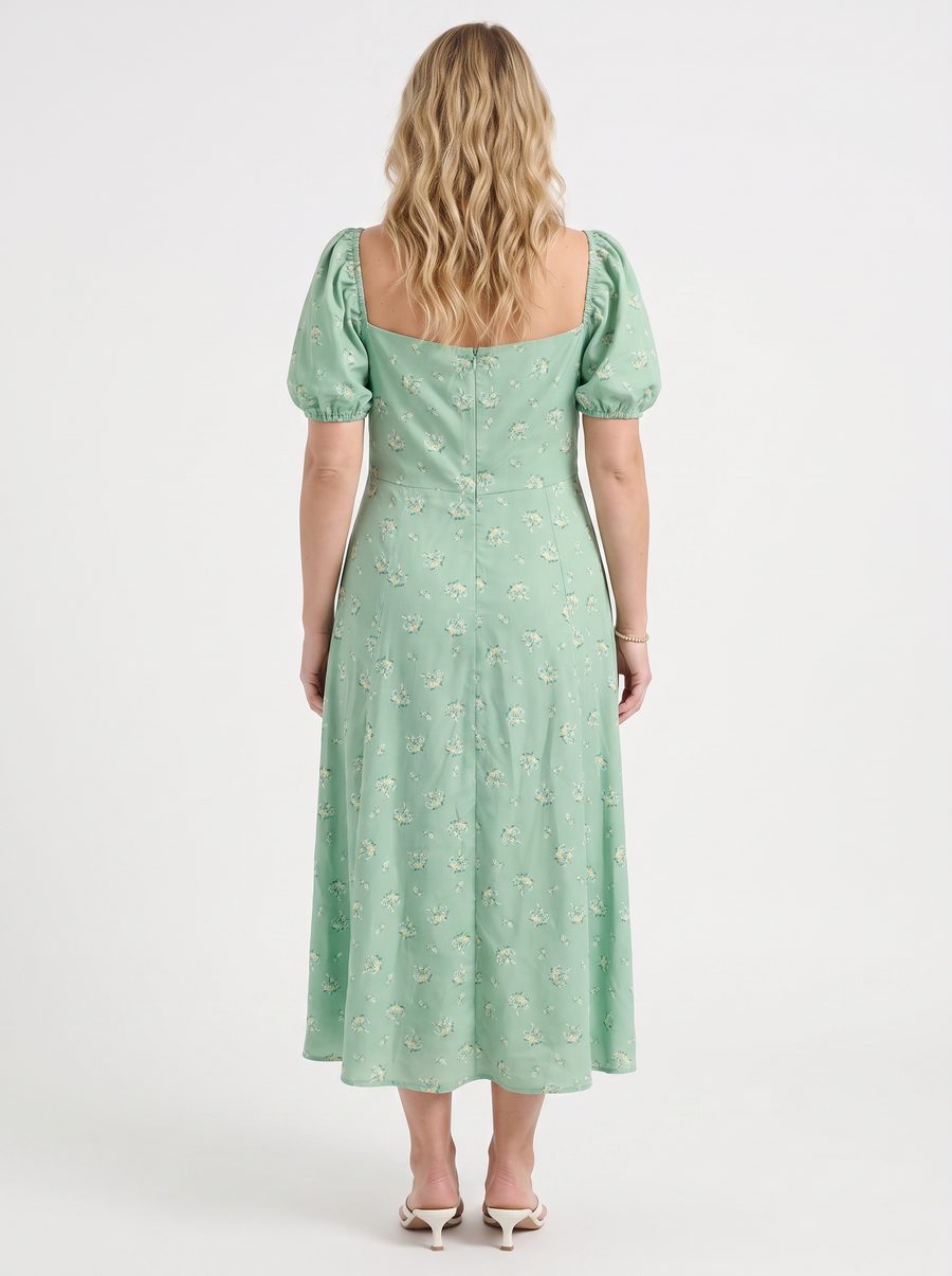Ivy Midikleid mit Blumenprint und Puffärmeln