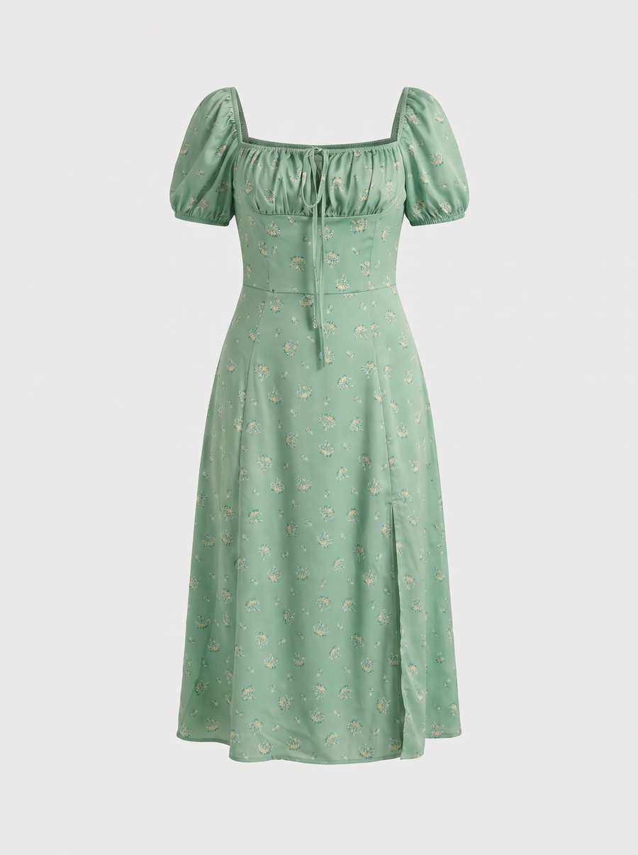 Ivy Midikleid mit Blumenprint und Puffärmeln