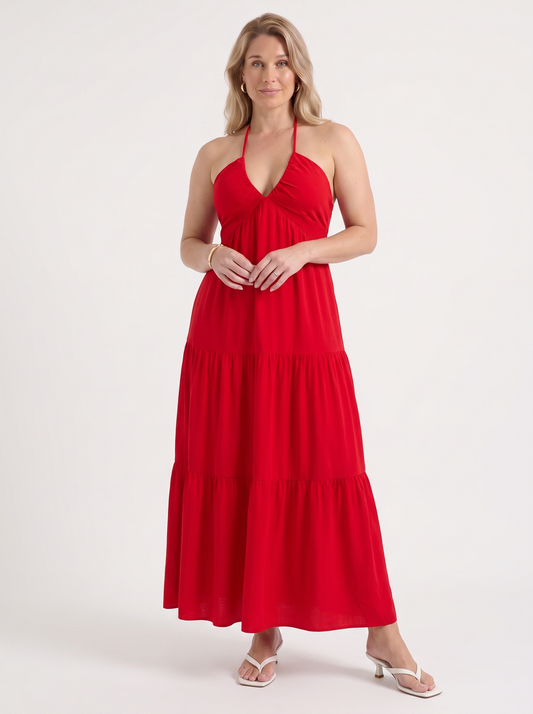 Sloane Volant-Maxikleid mit Neckholder
