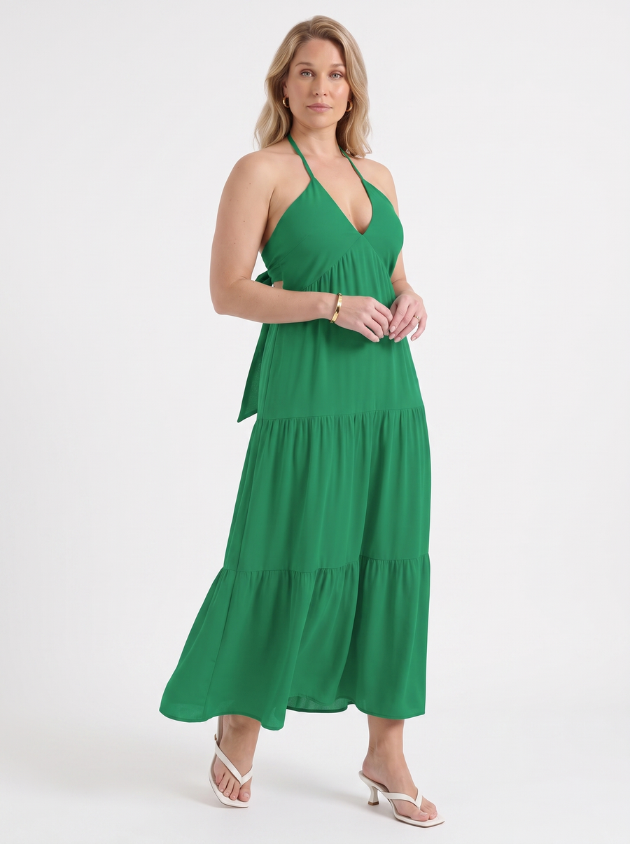 Sloane Volant-Maxikleid mit Neckholder