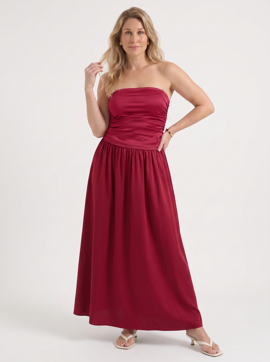 Glenna Gerafftes Bandeau Maxikleid