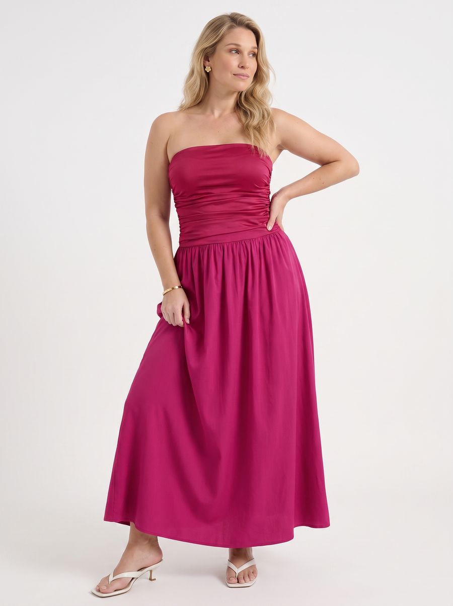 Glenna Gerafftes Bandeau Maxikleid