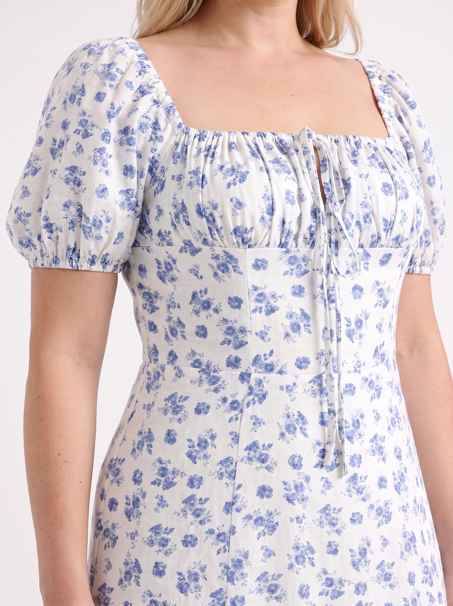 Ivy Midikleid mit Blumenprint und Puffärmeln