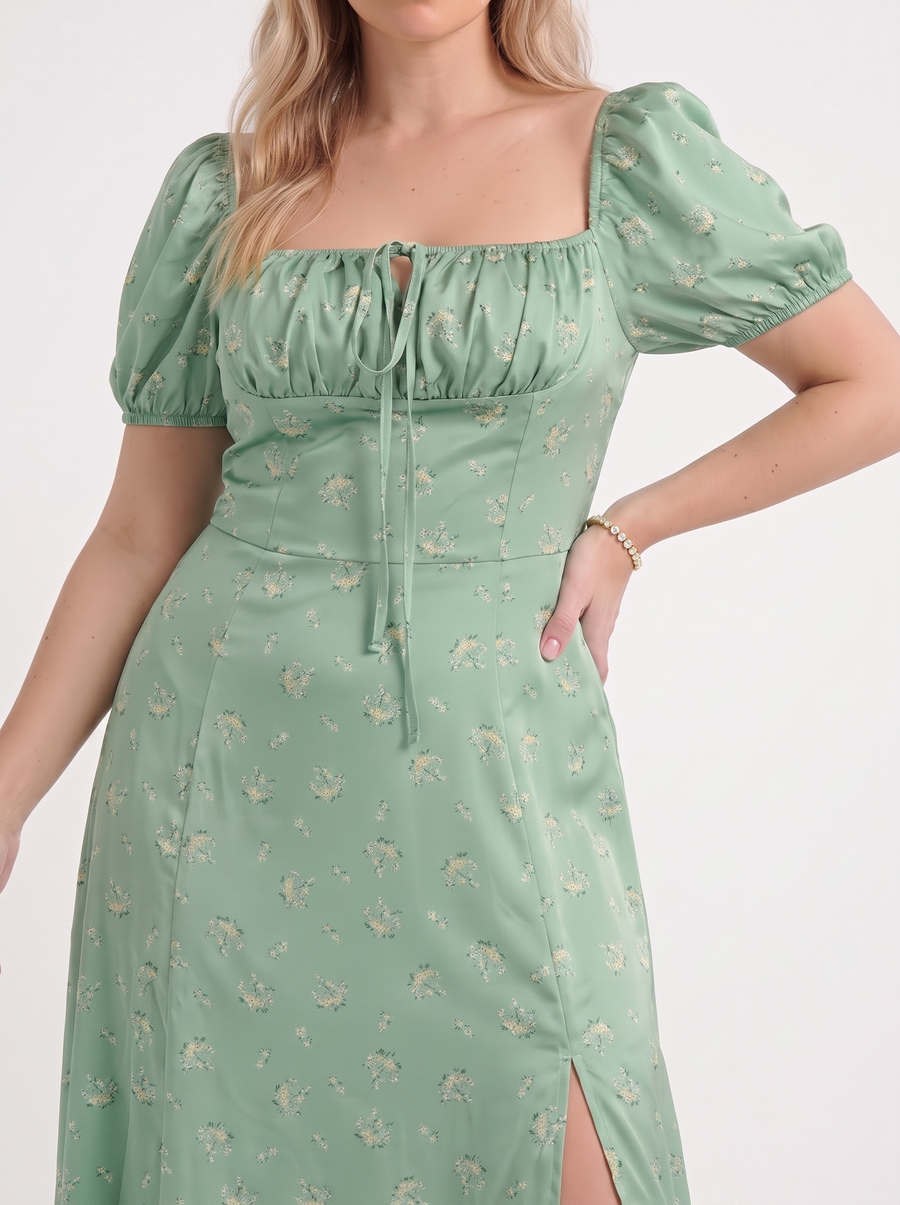 Ivy Midikleid mit Blumenprint und Puffärmeln