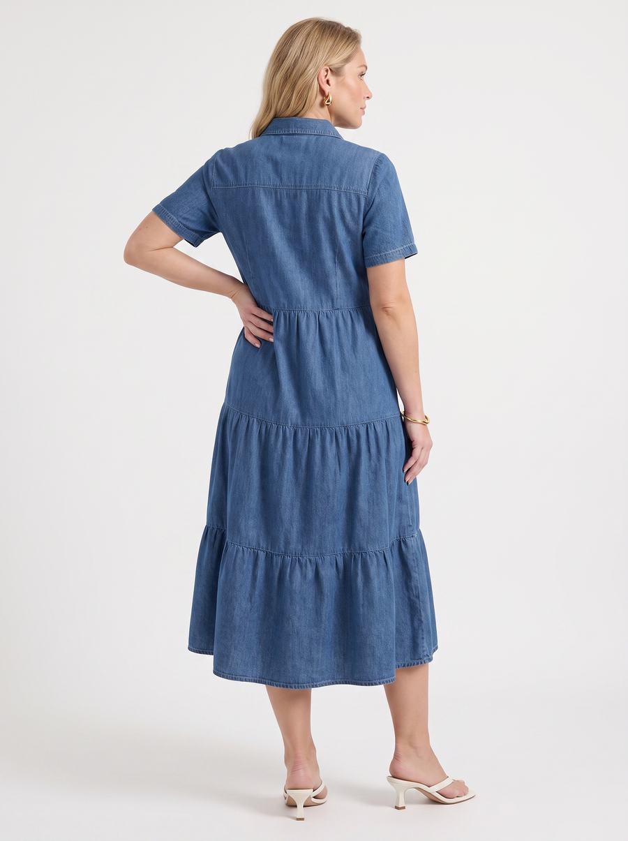 Kesia Gestuftes Midi-Hemdblusenkleid