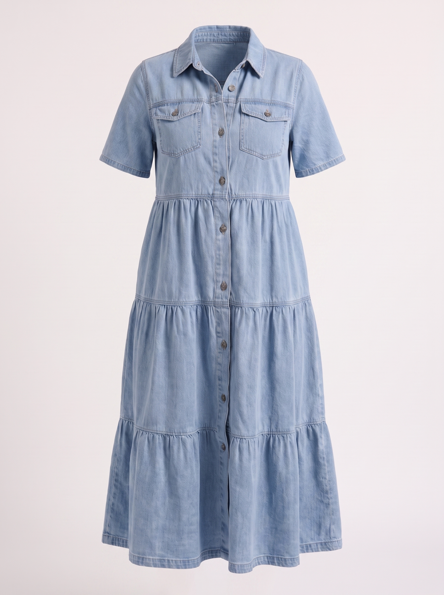 Kesia Gestuftes Midi-Hemdblusenkleid