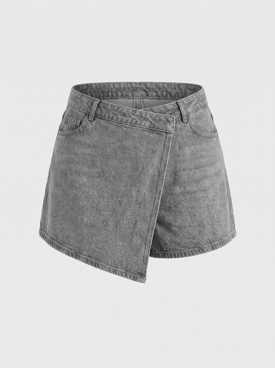 Rosa Jeans-Minirock mit Wickeloptik