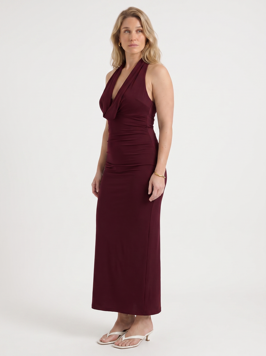 Lorena Maxikleid mit Wasserfall Ausschnitt