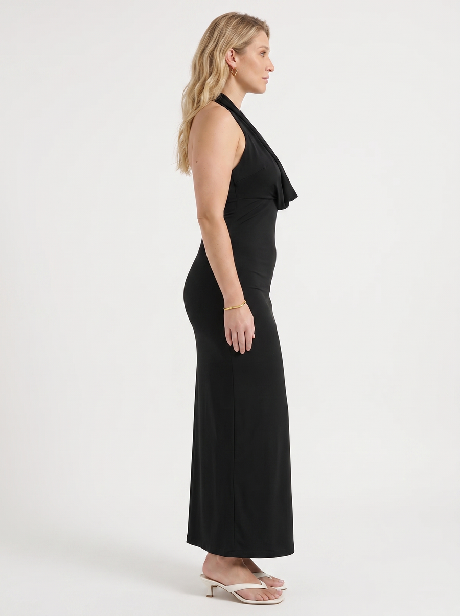 Lorena Maxikleid mit Wasserfall Ausschnitt