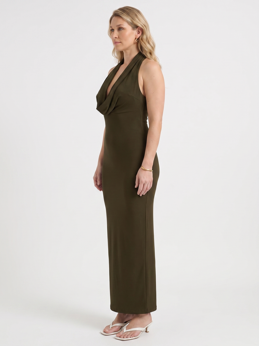 Lorena Maxikleid mit Wasserfall Ausschnitt