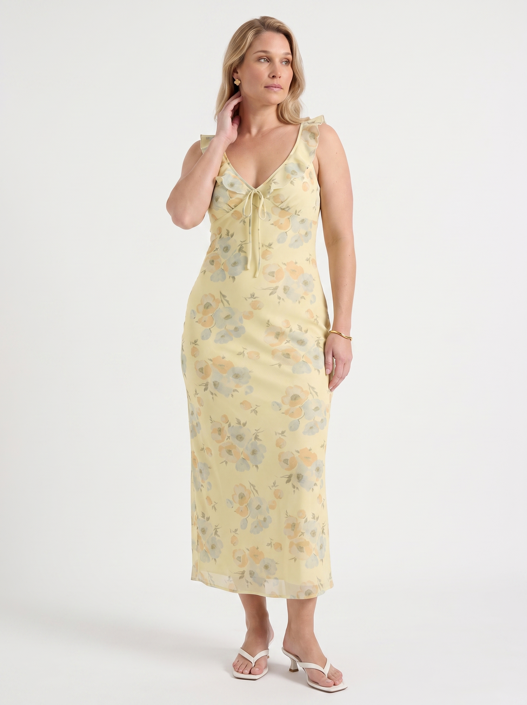 Elly Midikleid mit Blumenprint und Rüschenträgern