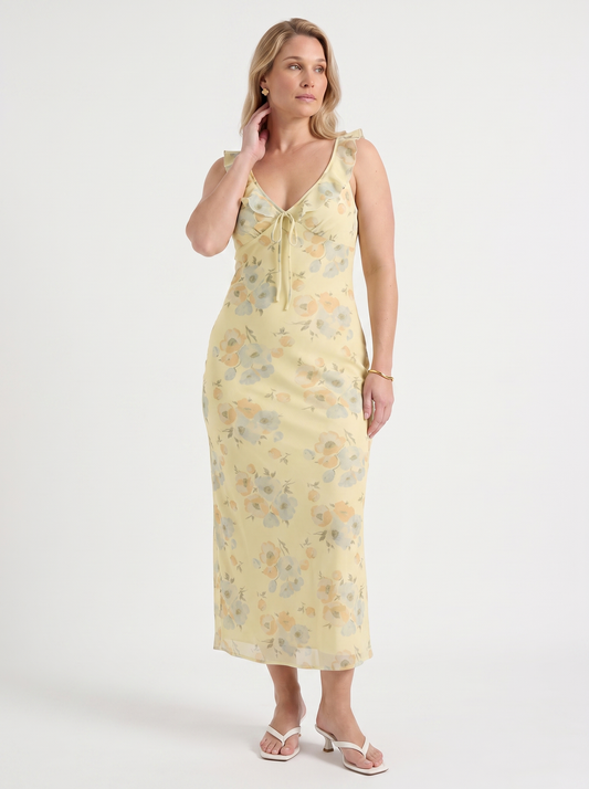 Elly Midikleid mit Blumenprint und Rüschenträgern
