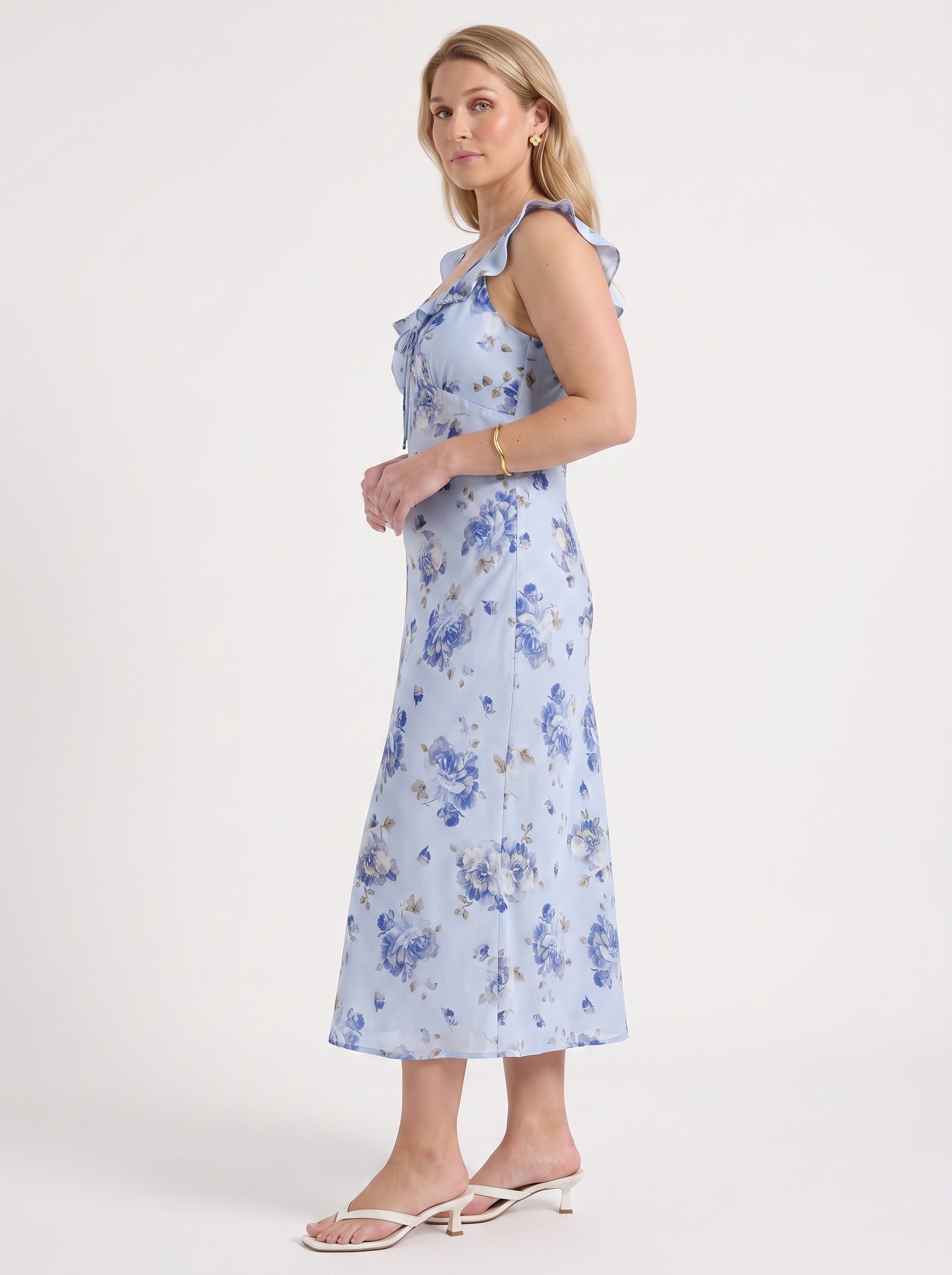 Elly Midikleid mit Blumenprint und Rüschenträgern