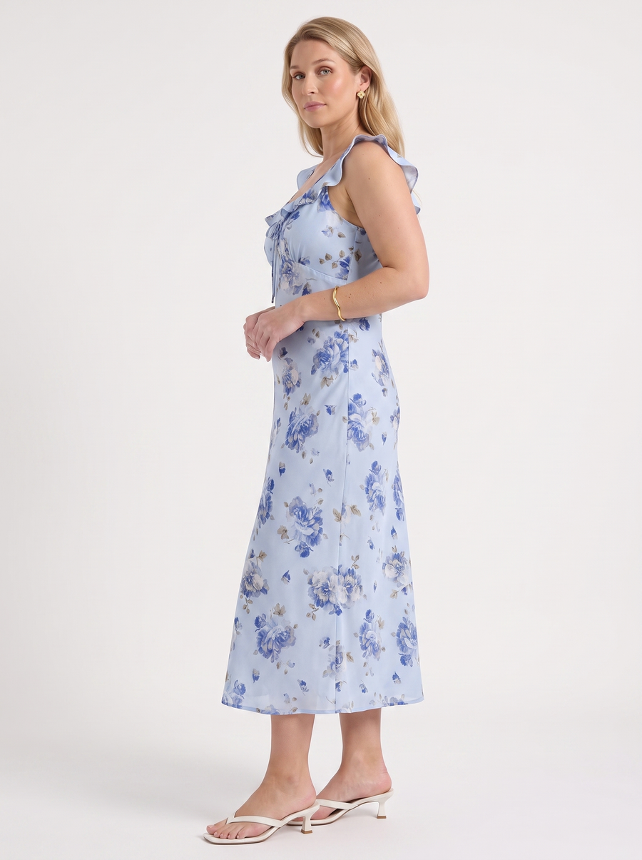Elly Midikleid mit Blumenprint und Rüschenträgern