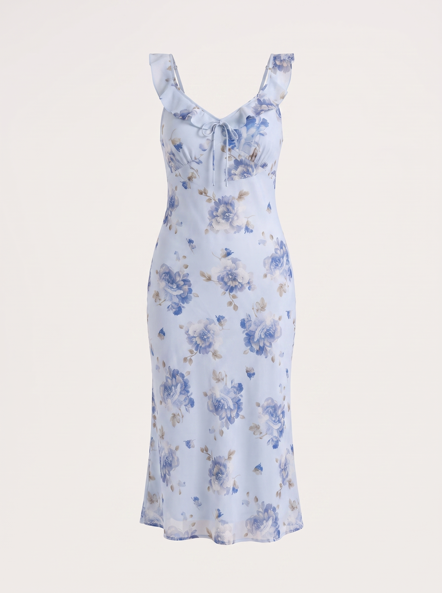 Elly Midikleid mit Blumenprint und Rüschenträgern