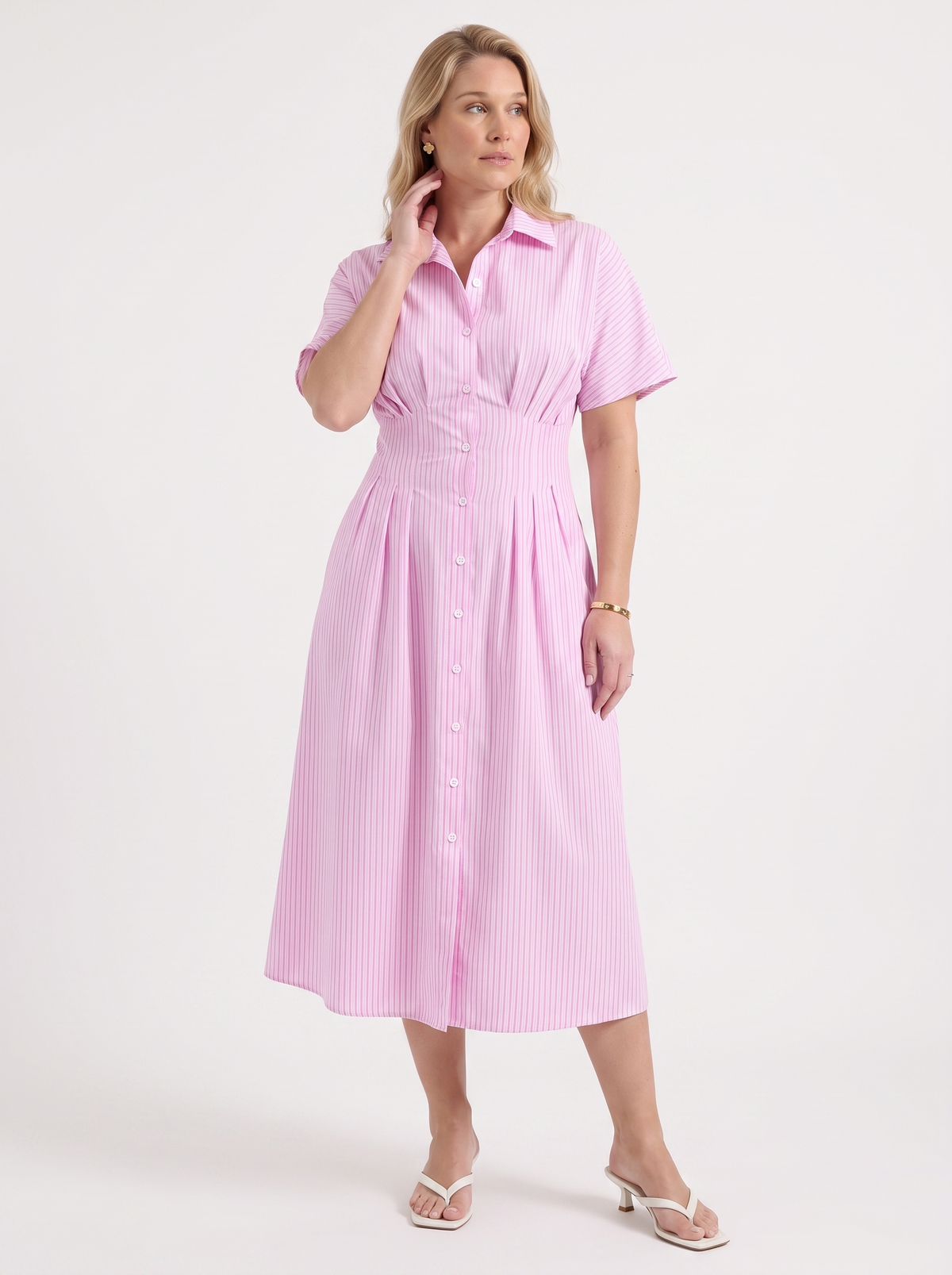 Margie Midi-Blusenkleid mit Streifenmuster