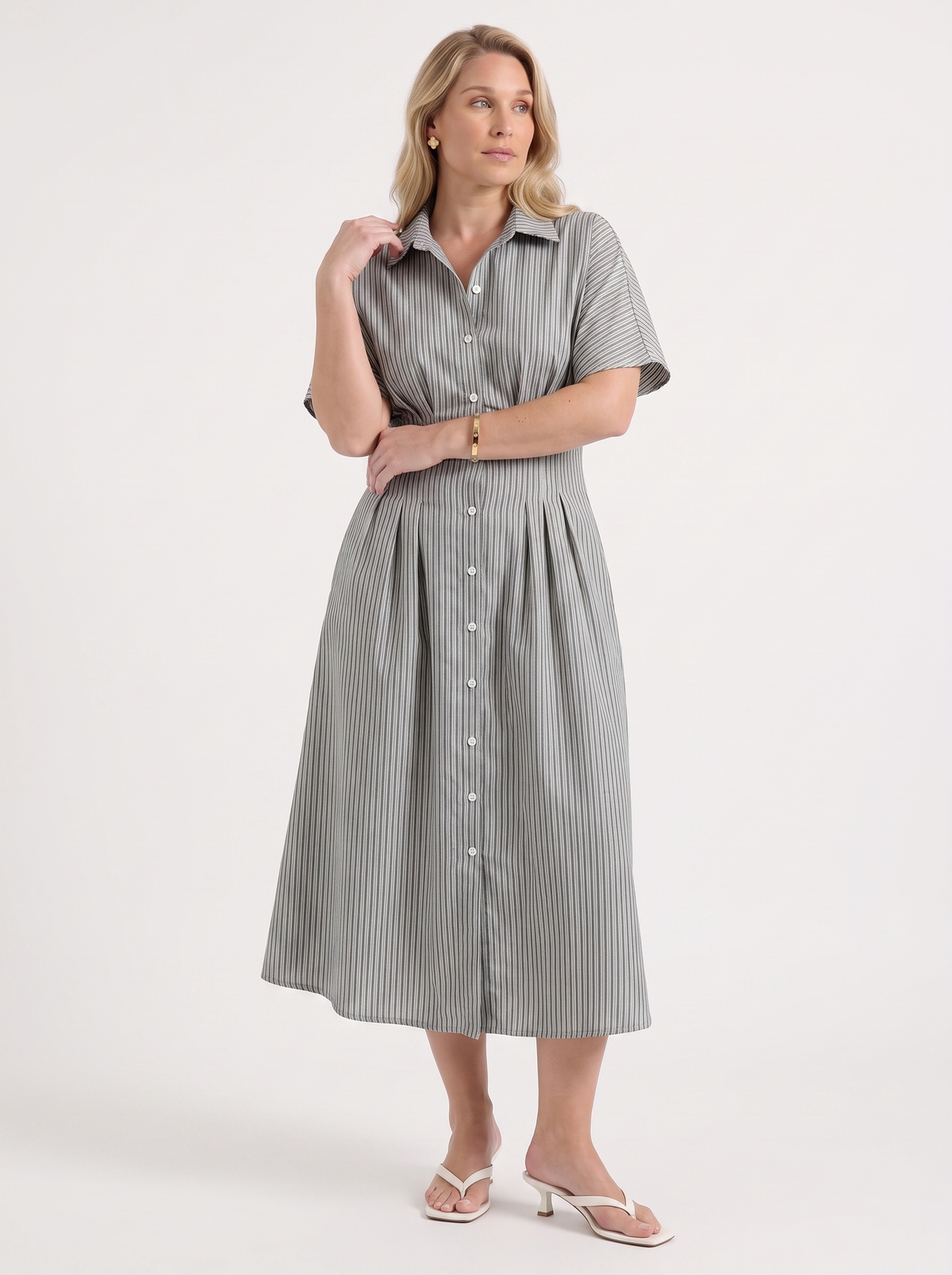 Margie Midi-Blusenkleid mit Streifenmuster